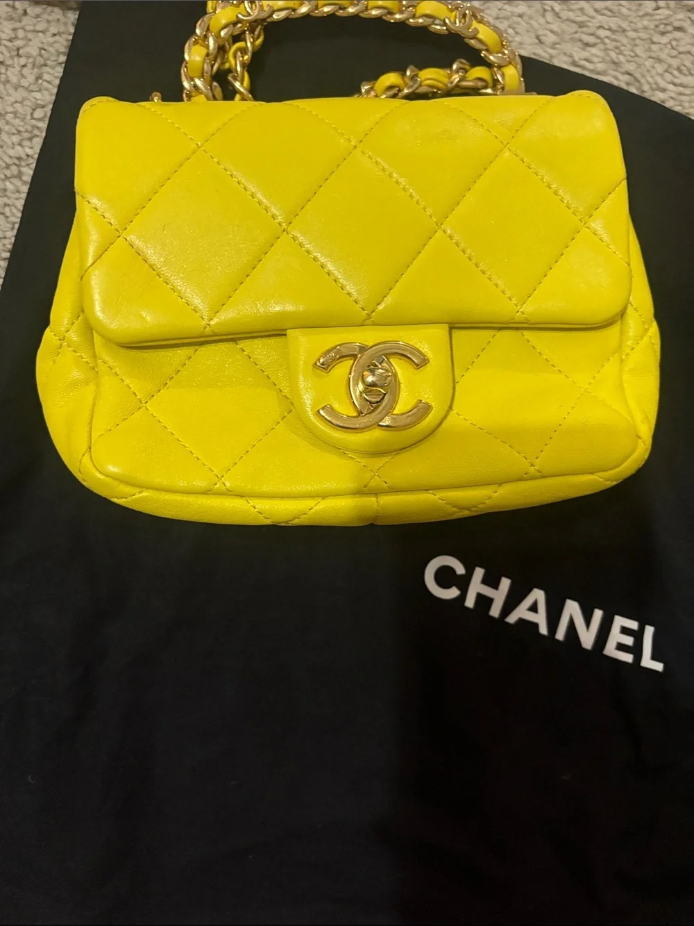 CHANEL Yellow Quilted Lambskin Mini Shoulder Bag with Gold Hardware